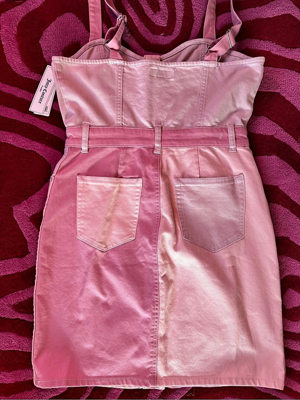 Juicy Couture Pink Colorblock Denim Bodycon Mini Dress NWT M - Picture 2 of 8